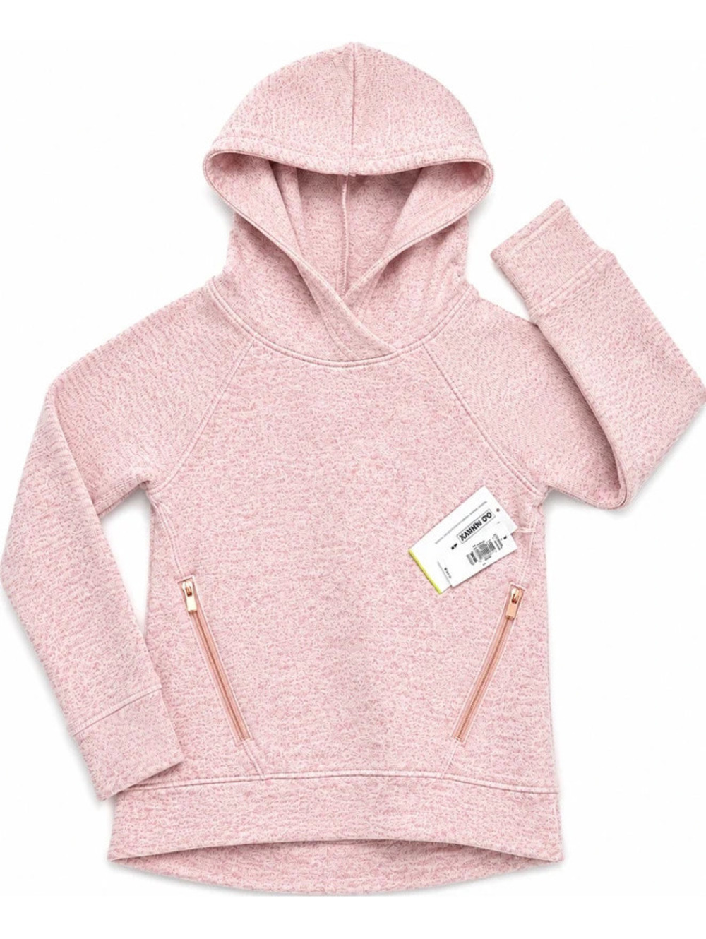 Pink Hooded Pullover Sweatshirt with Zipper Pockets